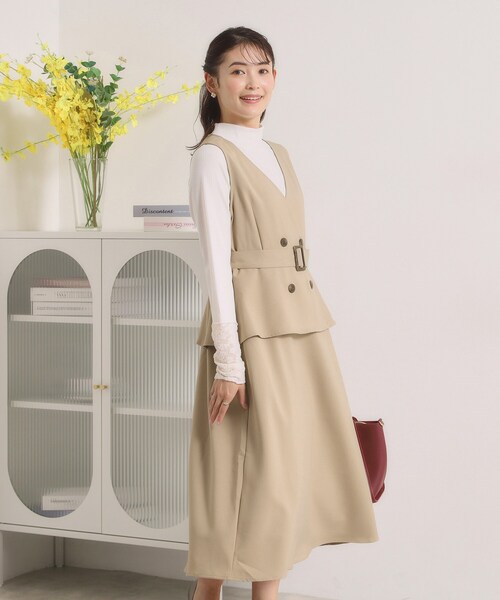 ITS'DEMO（イッツデモ）の「【手洗い可】トレンチ風ジャンスカ（ワンピース・レディース・グレー/ベージュ/チャコールグレー・00）」の3枚目の写真