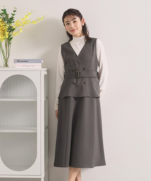 ITS'DEMO（イッツデモ）の「【手洗い可】トレンチ風ジャンスカ（ワンピース・レディース・グレー/ベージュ/チャコールグレー・00）」の2枚目の写真