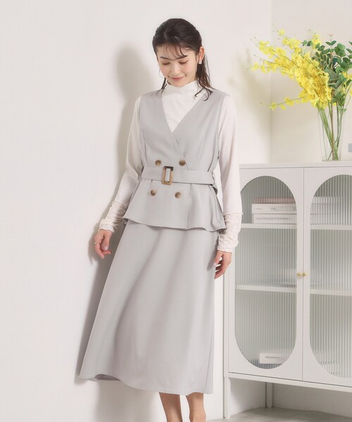 ITS'DEMO（イッツデモ）の「【手洗い可】トレンチ風ジャンスカ（ワンピース・レディース・グレー/ベージュ/チャコールグレー・00）」の4枚目の写真