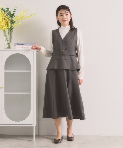 ITS'DEMO（イッツデモ）の「【手洗い可】トレンチ風ジャンスカ（ワンピース・レディース・グレー/ベージュ/チャコールグレー・00）」の9枚目の写真