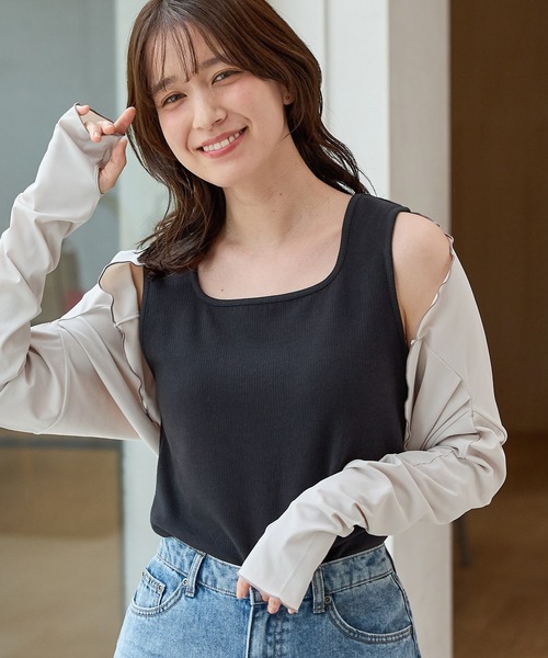 Honeys（ハニーズ）の「【ハニさら・接触冷感・ＵＶカット】ひんやりＵＶボレロ（カーディガン/ボレロ・レディース・ライトグレー/アイボリー/ブラック・FREE）」の3枚目の写真