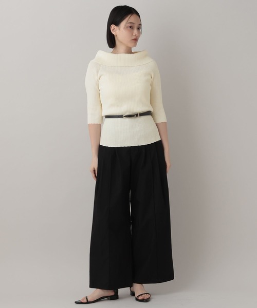 A part by(アパートバイ)の「オフショルリブニットプルオーバー_5分袖(ニット/セーター・レディース・アイボリー/ネイビー・FREE)」の3枚目の写真