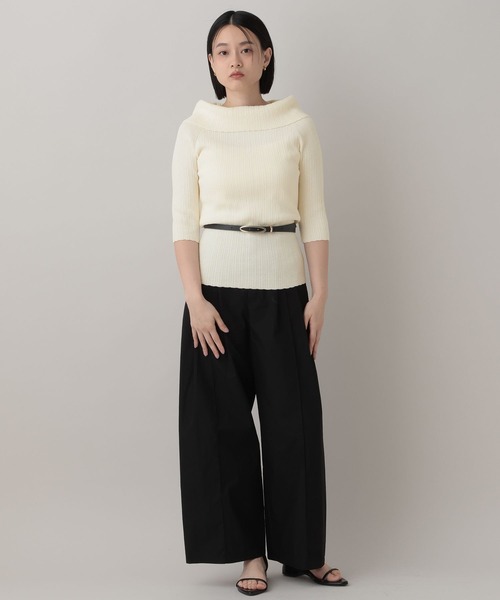 A part by(アパートバイ)の「オフショルリブニットプルオーバー_5分袖(ニット/セーター・レディース・アイボリー/ネイビー・FREE)」の4枚目の写真