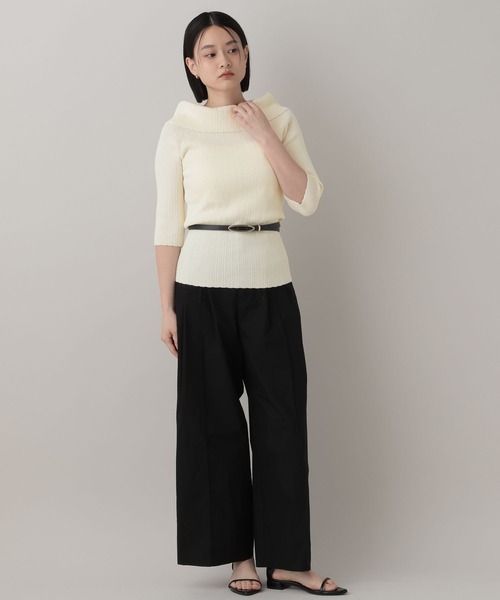 A part by(アパートバイ)の「オフショルリブニットプルオーバー_5分袖(ニット/セーター・レディース・アイボリー/ネイビー・FREE)」の5枚目の写真