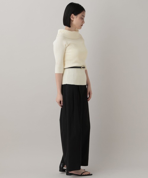 A part by(アパートバイ)の「オフショルリブニットプルオーバー_5分袖(ニット/セーター・レディース・アイボリー/ネイビー・FREE)」の6枚目の写真