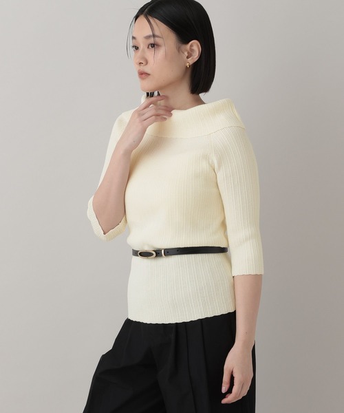 A part by(アパートバイ)の「オフショルリブニットプルオーバー_5分袖(ニット/セーター・レディース・アイボリー/ネイビー・FREE)」の7枚目の写真