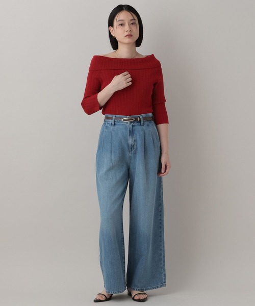 A part by(アパートバイ)の「オフショルリブニットプルオーバー_5分袖(ニット/セーター・レディース・アイボリー/ネイビー・FREE)」の9枚目の写真