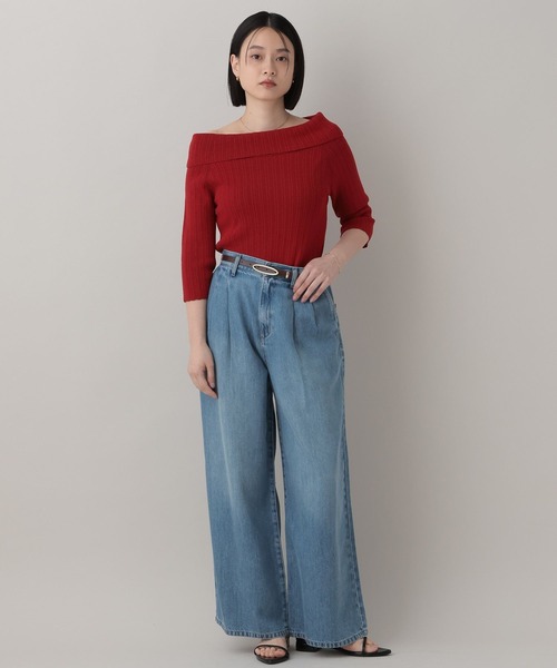 A part by(アパートバイ)の「オフショルリブニットプルオーバー_5分袖(ニット/セーター・レディース・アイボリー/ネイビー・FREE)」の10枚目の写真