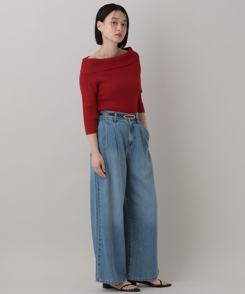 A part by(アパートバイ)の「オフショルリブニットプルオーバー_5分袖(ニット/セーター・レディース・アイボリー/ネイビー・FREE)」の11枚目の写真