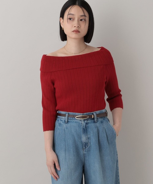 A part by(アパートバイ)の「オフショルリブニットプルオーバー_5分袖(ニット/セーター・レディース・アイボリー/ネイビー・FREE)」の14枚目の写真