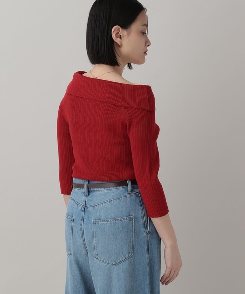 A part by(アパートバイ)の「オフショルリブニットプルオーバー_5分袖(ニット/セーター・レディース・アイボリー/ネイビー・FREE)」の15枚目の写真