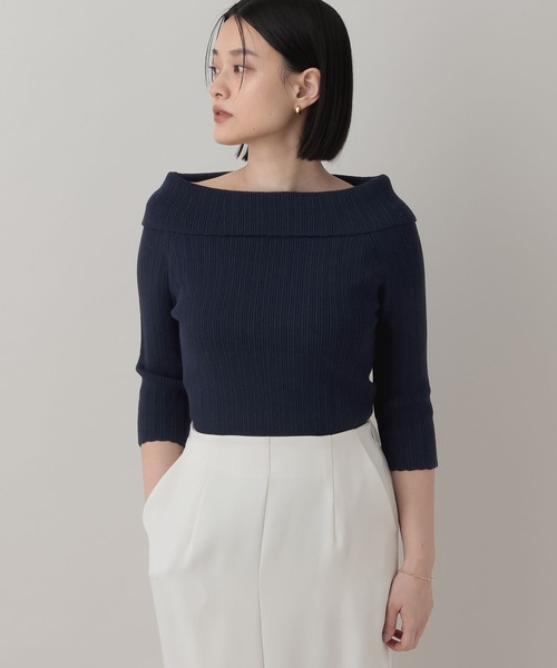 A part by(アパートバイ)の「オフショルリブニットプルオーバー_5分袖(ニット/セーター・レディース・アイボリー/ネイビー・FREE)」の21枚目の写真