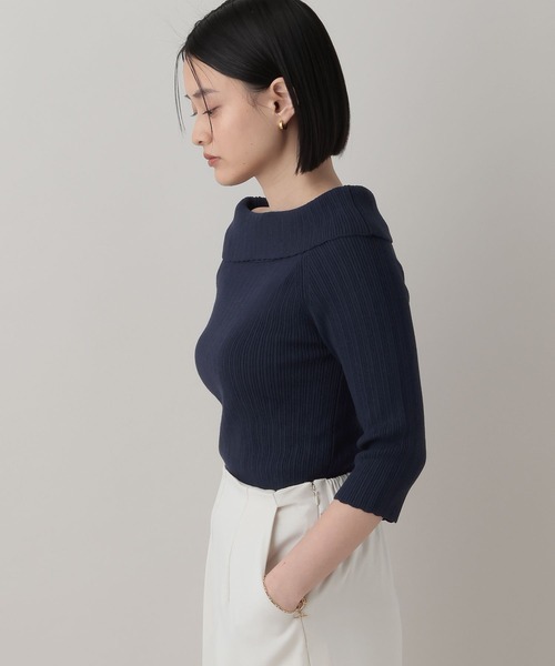 A part by(アパートバイ)の「オフショルリブニットプルオーバー_5分袖(ニット/セーター・レディース・アイボリー/ネイビー・FREE)」の22枚目の写真