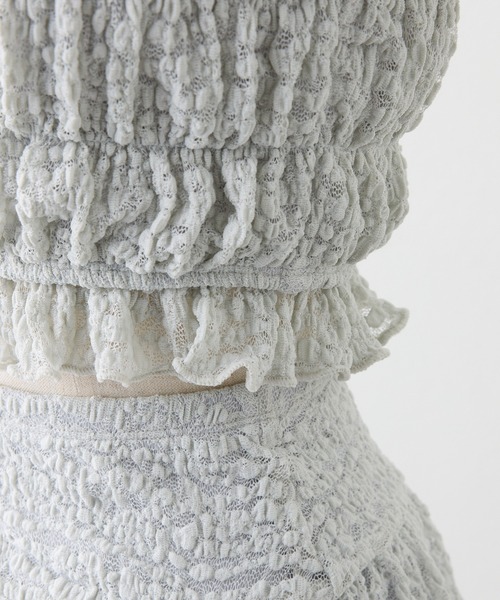 one after another NICE CLAUP（ワンアフターアナザーナイスクラップ）の「swimwear/シャーリングオフショル-バルーンミニスカート（3点セット)（水着・レディース・ミント/ブラック/ホワイト・FREE）」の14枚目の写真