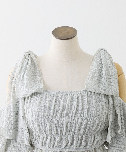 one after another NICE CLAUP（ワンアフターアナザーナイスクラップ）の「swimwear/シャーリングオフショル-バルーンミニスカート（3点セット)（水着・レディース・ミント/ブラック/ホワイト・FREE）」の4枚目の写真