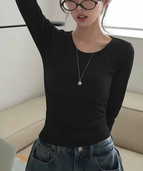 VIVID LADY(ビビッドレディー)の「ロングスリーブ ロンT 長袖 カットソー トップス(Tシャツ/カットソー・レディース・グレー/ライトブルー/カーキ/ブラック/アイボリー/ベージュ/ピンク/ブラウン/ブルー/チャコールグレー・FREE)」の1枚目の写真