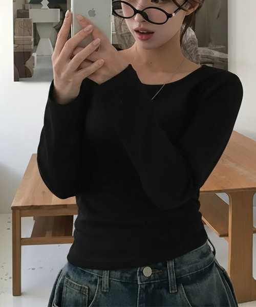 VIVID LADY(ビビッドレディー)の「ロングスリーブ ロンT 長袖 カットソー トップス(Tシャツ/カットソー・レディース・グレー/ライトブルー/カーキ/ブラック/アイボリー/ベージュ/ピンク/ブラウン/ブルー/チャコールグレー・FREE)」の11枚目の写真