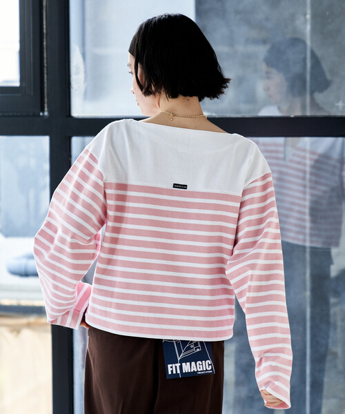 FREAK'S STORE(フリークスストア)の「CHANTECLAIR/シャントクレール 別注 バスクボーダー Vネックプルオーバー/バスクシャツ(Tシャツ/カットソー・レディース・ピンク/ナチュラル・フリ-)」の10枚目の写真
