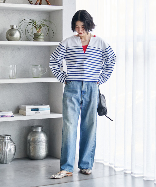 FREAK'S STORE(フリークスストア)の「CHANTECLAIR/シャントクレール 別注 バスクボーダー Vネックプルオーバー/バスクシャツ(Tシャツ/カットソー・レディース・ピンク/ナチュラル・フリ-)」の18枚目の写真