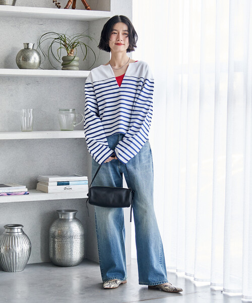 FREAK'S STORE(フリークスストア)の「CHANTECLAIR/シャントクレール 別注 バスクボーダー Vネックプルオーバー/バスクシャツ(Tシャツ/カットソー・レディース・ピンク/ナチュラル・フリ-)」の20枚目の写真