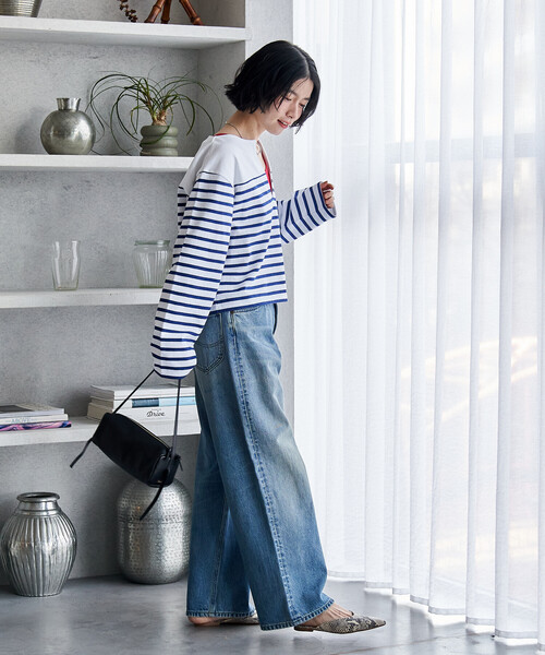 FREAK'S STORE(フリークスストア)の「CHANTECLAIR/シャントクレール 別注 バスクボーダー Vネックプルオーバー/バスクシャツ(Tシャツ/カットソー・レディース・ピンク/ナチュラル・フリ-)」の21枚目の写真