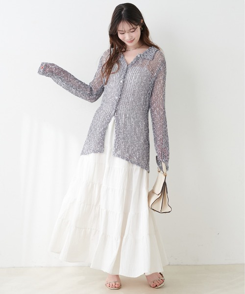 natural couture(ナチュラルクチュール)の「ネップ透かし編みカーデ(カーディガン/ボレロ・レディース・アイボリー/ブラック系その他・FREE)」の12枚目の写真