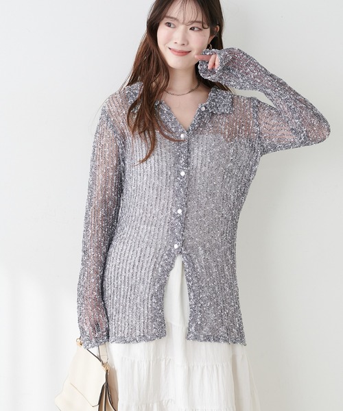 natural couture(ナチュラルクチュール)の「ネップ透かし編みカーデ(カーディガン/ボレロ・レディース・アイボリー/ブラック系その他・FREE)」の11枚目の写真