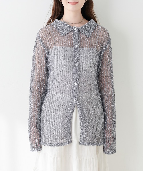 natural couture(ナチュラルクチュール)の「ネップ透かし編みカーデ(カーディガン/ボレロ・レディース・アイボリー/ブラック系その他・FREE)」の14枚目の写真