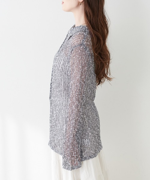 natural couture(ナチュラルクチュール)の「ネップ透かし編みカーデ(カーディガン/ボレロ・レディース・アイボリー/ブラック系その他・FREE)」の15枚目の写真