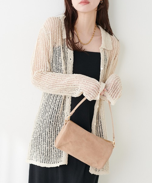 natural couture(ナチュラルクチュール)の「ネップ透かし編みカーデ(カーディガン/ボレロ・レディース・アイボリー/ブラック系その他・FREE)」の6枚目の写真