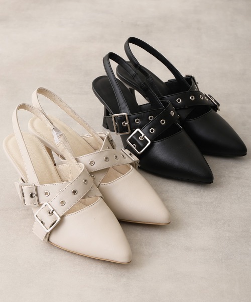 DEMETER(デメテル)の「ポインテッドトゥ クロスベルト バックストラップ パンプス(パンプス・レディース・ブラック/ホワイト・LL/L/M/S)」の4枚目の写真