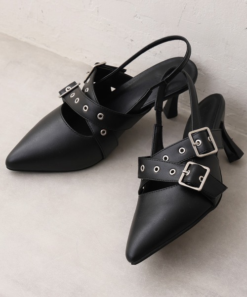 DEMETER(デメテル)の「ポインテッドトゥ クロスベルト バックストラップ パンプス(パンプス・レディース・ブラック/ホワイト・LL/L/M/S)」の6枚目の写真