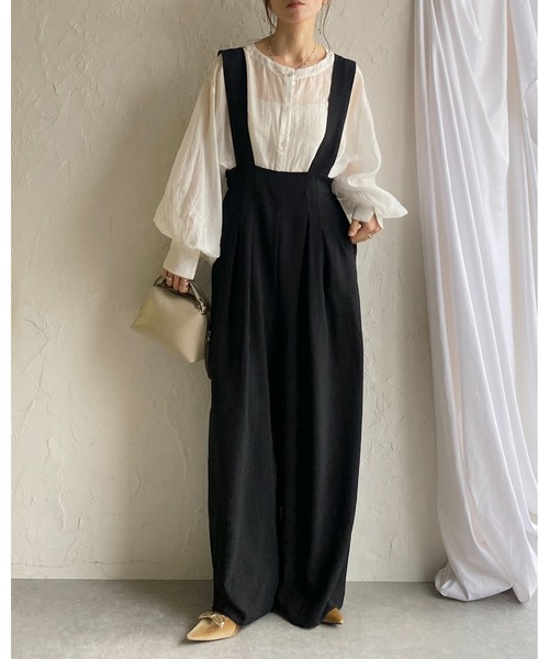 She's Closet(シーズクローゼット)の「ハイウエスト ツータック オールインワン ワイドパンツ サロペット(サロペット/オーバーオール・レディース・ブラック/チャコールグレー・FREE)」の21枚目の写真