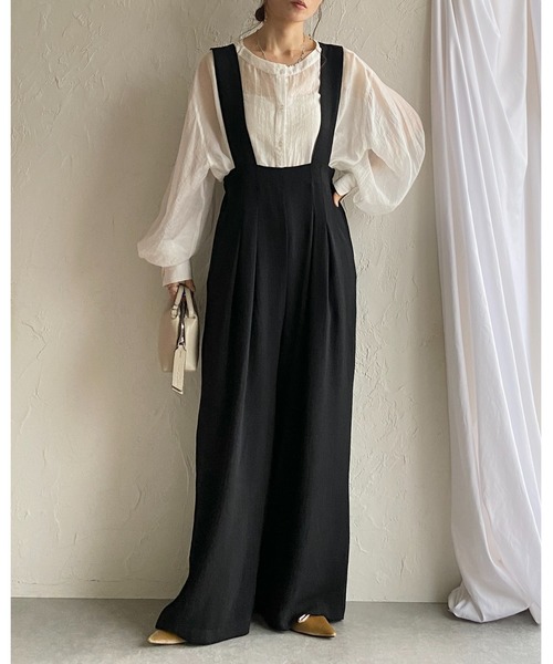 She's Closet(シーズクローゼット)の「ハイウエスト ツータック オールインワン ワイドパンツ サロペット(サロペット/オーバーオール・レディース・ブラック/チャコールグレー・FREE)」の19枚目の写真
