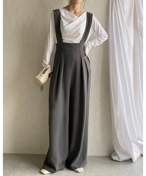 She's Closet(シーズクローゼット)の「ハイウエスト ツータック オールインワン ワイドパンツ サロペット(サロペット/オーバーオール・レディース・ブラック/チャコールグレー・FREE)」の18枚目の写真