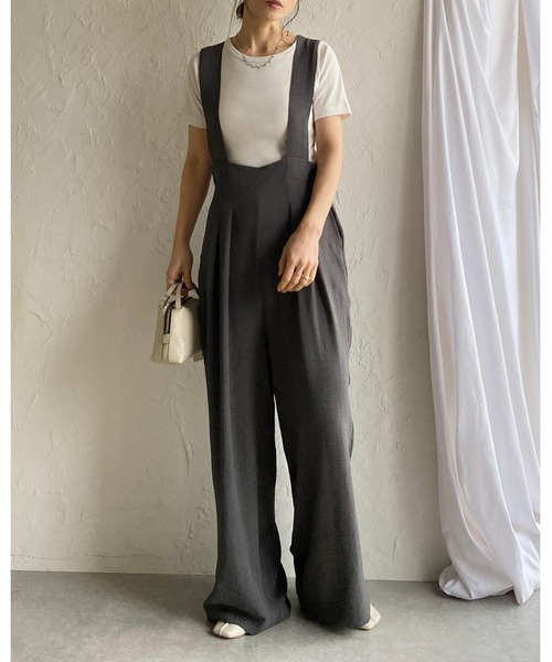 She's Closet(シーズクローゼット)の「ハイウエスト ツータック オールインワン ワイドパンツ サロペット(サロペット/オーバーオール・レディース・ブラック/チャコールグレー・FREE)」の15枚目の写真