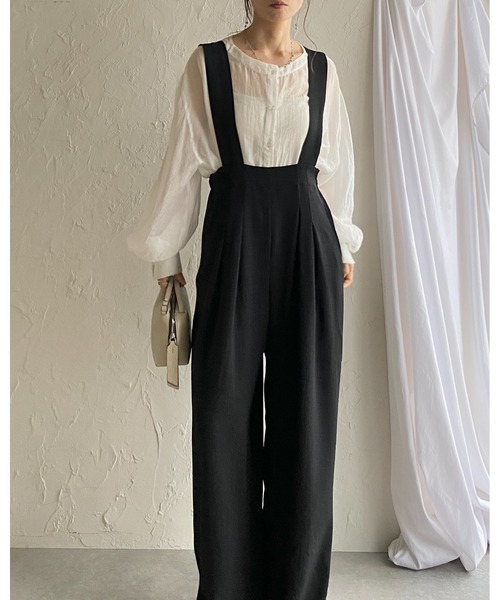 She's Closet(シーズクローゼット)の「ハイウエスト ツータック オールインワン ワイドパンツ サロペット(サロペット/オーバーオール・レディース・ブラック/チャコールグレー・FREE)」の13枚目の写真