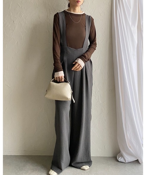 She's Closet(シーズクローゼット)の「ハイウエスト ツータック オールインワン ワイドパンツ サロペット(サロペット/オーバーオール・レディース・ブラック/チャコールグレー・FREE)」の12枚目の写真