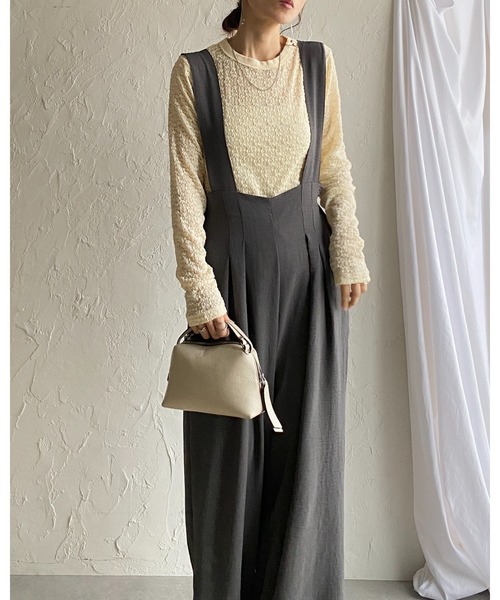 She's Closet(シーズクローゼット)の「ハイウエスト ツータック オールインワン ワイドパンツ サロペット(サロペット/オーバーオール・レディース・ブラック/チャコールグレー・FREE)」の11枚目の写真