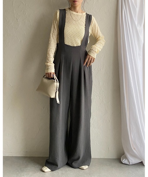 She's Closet(シーズクローゼット)の「ハイウエスト ツータック オールインワン ワイドパンツ サロペット(サロペット/オーバーオール・レディース・ブラック/チャコールグレー・FREE)」の9枚目の写真