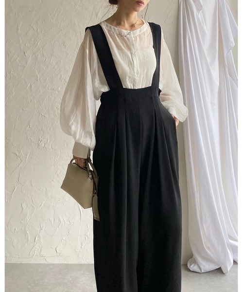 She's Closet(シーズクローゼット)の「ハイウエスト ツータック オールインワン ワイドパンツ サロペット(サロペット/オーバーオール・レディース・ブラック/チャコールグレー・FREE)」の8枚目の写真