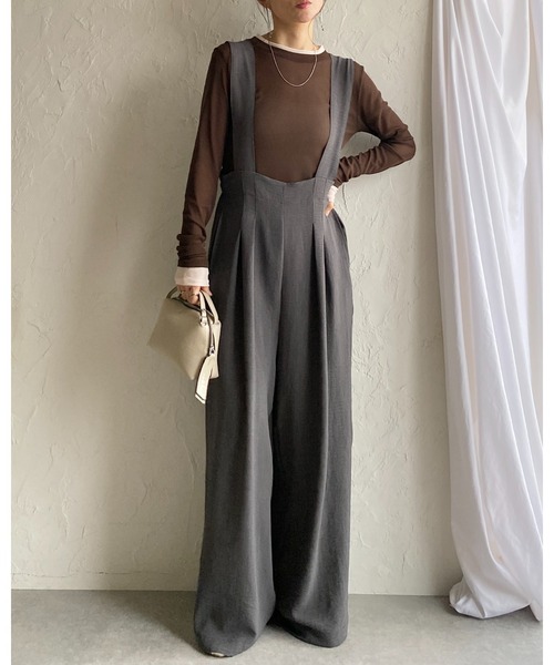 She's Closet(シーズクローゼット)の「ハイウエスト ツータック オールインワン ワイドパンツ サロペット(サロペット/オーバーオール・レディース・ブラック/チャコールグレー・FREE)」の6枚目の写真