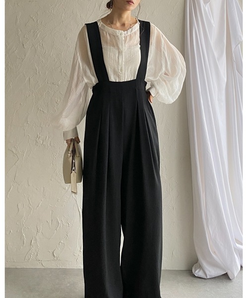 She's Closet(シーズクローゼット)の「ハイウエスト ツータック オールインワン ワイドパンツ サロペット(サロペット/オーバーオール・レディース・ブラック/チャコールグレー・FREE)」の22枚目の写真