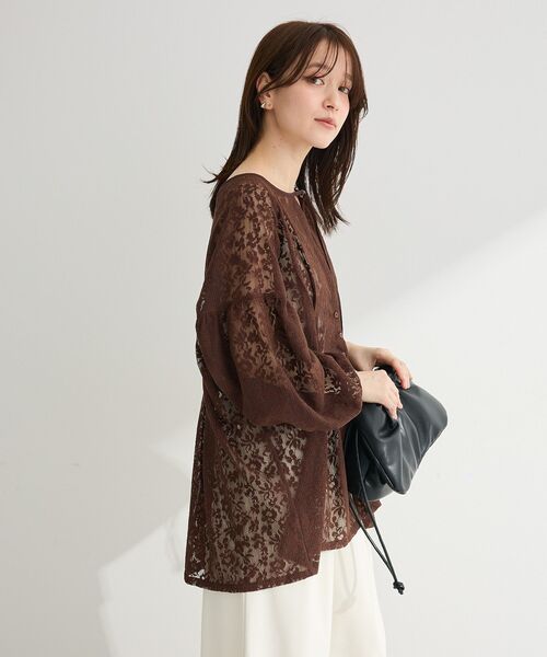 Green Parks(グリーンパークス)の「メッシュレースタック入りプルオーバー(Tシャツ/カットソー・レディース・ブラウン/ブラック/アイボリー・FREE)」の4枚目の写真