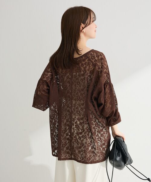 Green Parks(グリーンパークス)の「メッシュレースタック入りプルオーバー(Tシャツ/カットソー・レディース・ブラウン/ブラック/アイボリー・FREE)」の5枚目の写真