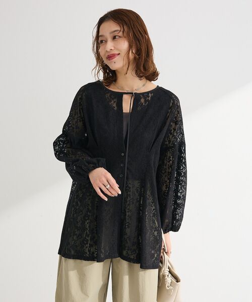 Green Parks(グリーンパークス)の「メッシュレースタック入りプルオーバー(Tシャツ/カットソー・レディース・ブラウン/ブラック/アイボリー・FREE)」の12枚目の写真