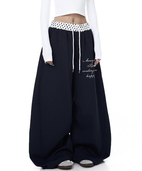 NANEA(ナネア)の「ウエストドット切替ワイドジャージーパンツ(スウェットパンツ・レディース・ホワイト/ネイビー・X-LARGE/LARGE)」の7枚目の写真