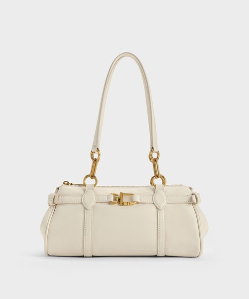 CHARLES & KEITH(チャールズ & キース)の「Gwynne グウィン メタリックアクセント イーロンゲイティド ショルダーバッグ(トートバッグ・レディース・チョコ/クリーム/ブラック・M)」の9枚目の写真