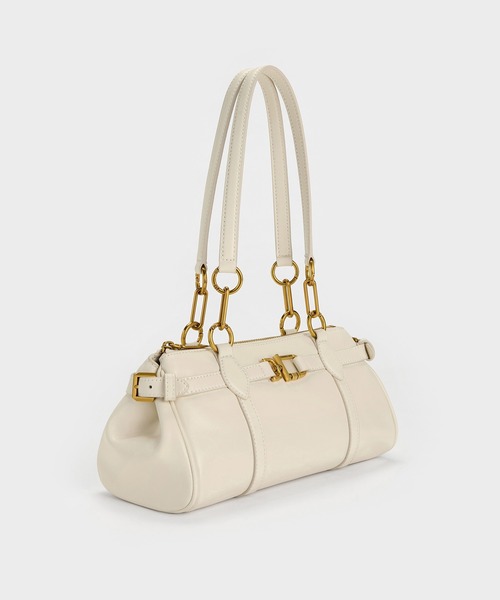 CHARLES & KEITH(チャールズ & キース)の「Gwynne グウィン メタリックアクセント イーロンゲイティド ショルダーバッグ(トートバッグ・レディース・チョコ/クリーム/ブラック・M)」の10枚目の写真