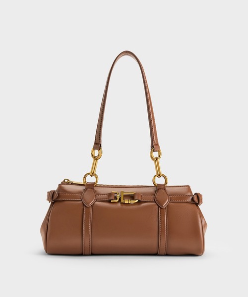 CHARLES & KEITH(チャールズ & キース)の「Gwynne グウィン メタリックアクセント イーロンゲイティド ショルダーバッグ(トートバッグ・レディース・チョコ/クリーム/ブラック・M)」の4枚目の写真